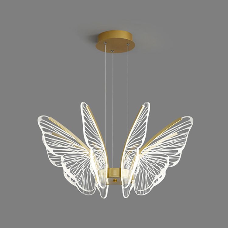 Metal Butterfly Shape Hanging Light Modern Style Multi Lights Cluster Pendant in Gold
