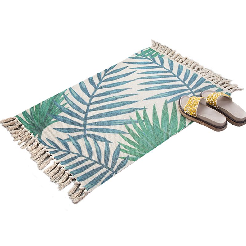 Multi-Color Palm Leaf Rug Cotton Bohemia Rug Machine Washable Carpet for Room