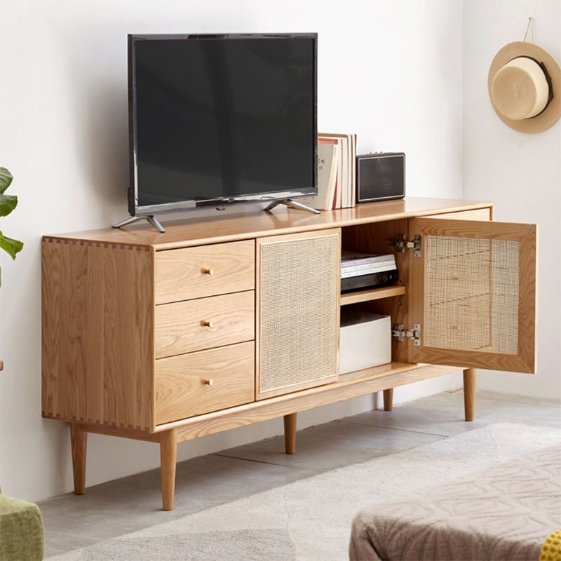 Scandinavian TV Stand Console with Wooden Shelf for Living Room