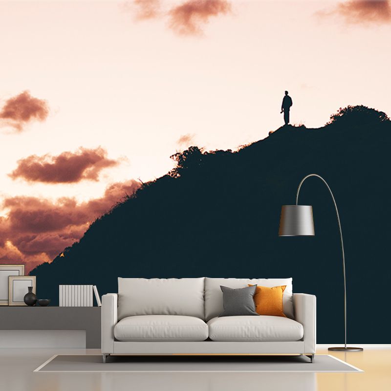 Mountain Landscapes Mural Moisture Resistant Wall Covering for Sitting Room