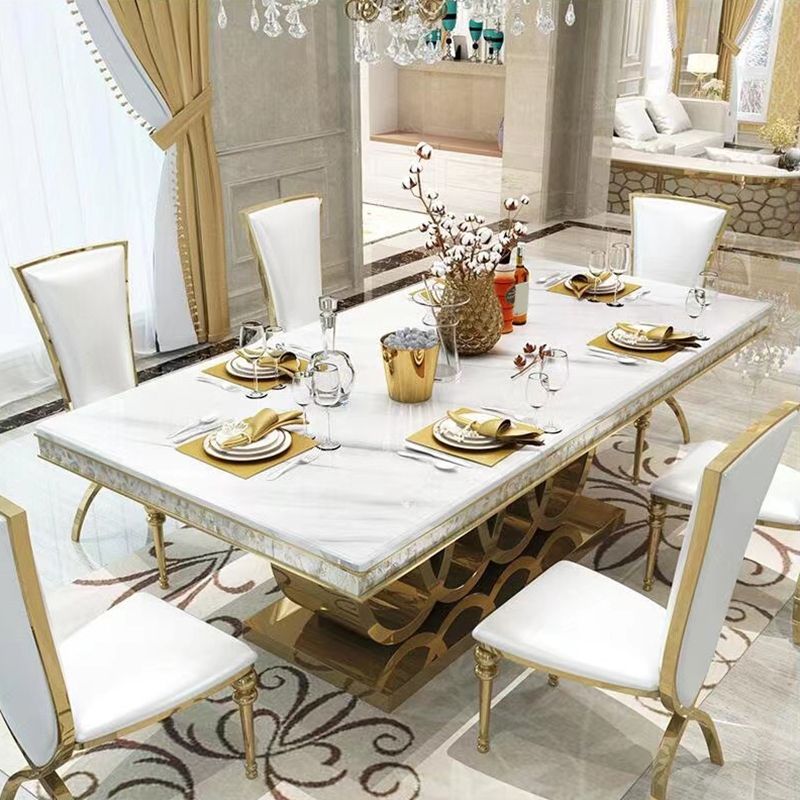 Glam Style Dining Faux Marble Table Dining Rectangle Table for Home