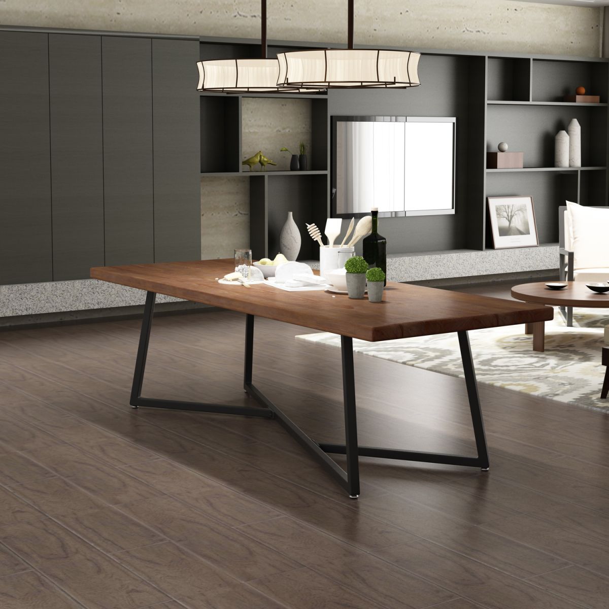 1/7 Pieces Rectangular Dining Table Set Industrial Style Wooden Home Table Chairs