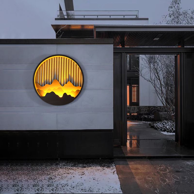 Circle Wall Sconce Contemporary Outdoor Wall Light Fixture for Courtyard