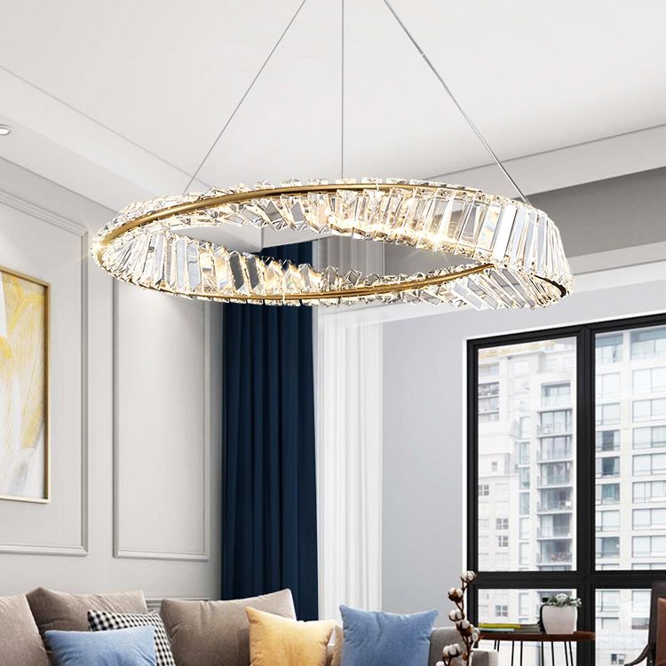 Postmodern Simplicity Round Hanging Chandelier Pendant Light Crystal Ceiling Lights Fixture for Restaurant