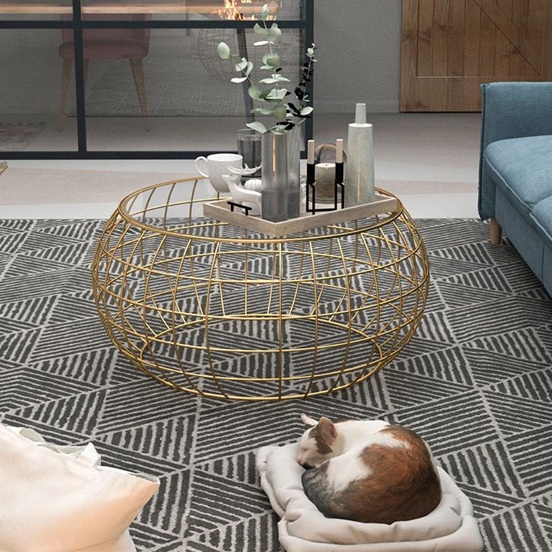 Contemporary Round Glass Top Cocktail Table with Frame Base in Iron