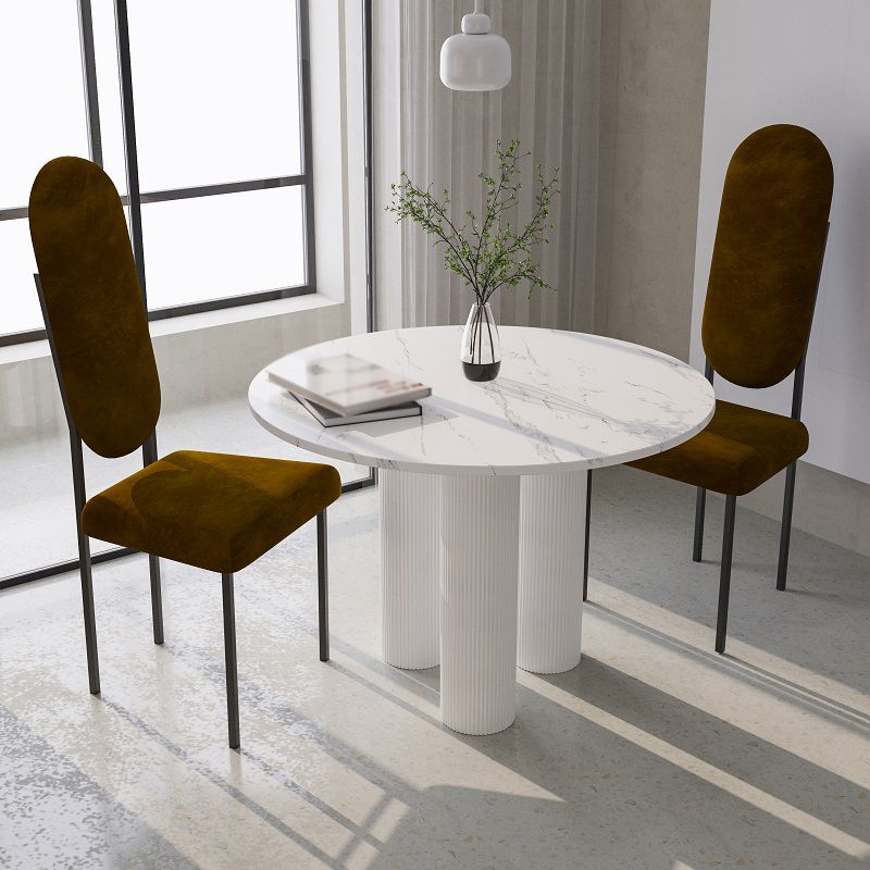 Round Shape Two-Color Dining Table Sintered Stone Table Contemporary with 3 Legs