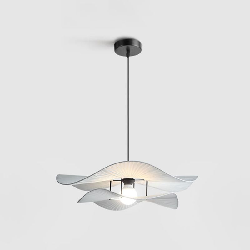 White Ruffled Suspension Lamp Minimalism 1 Bulb Fabric Pendant Light Fixture for Bedroom