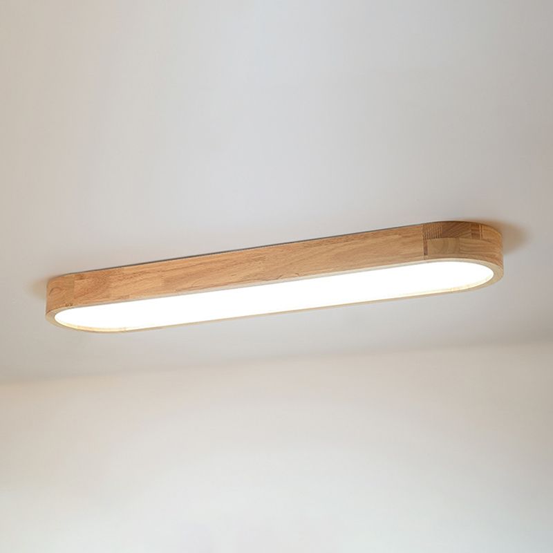 Modern Simple Style Oval Ceiling Lamp Wood LED Flush Mount Light for Living Room
