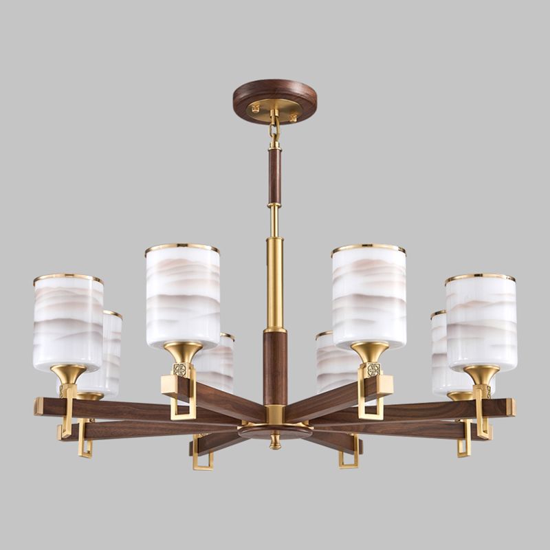 Cylinder Chandelier Light Fixtures Modern Multi-Head Brown Chandelier Pendant Lamp with Glass Shade