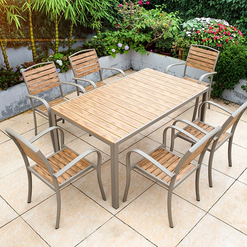 Modern Wood Patio Dining Table 1/2/7 Pieces Brown Dining Set for Courtyard
