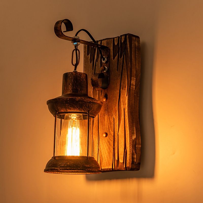 Industrial Lantern Wall Mount Light 1-Light Iron Wall Light Fixture with Clear Glass Shade for Restaurant