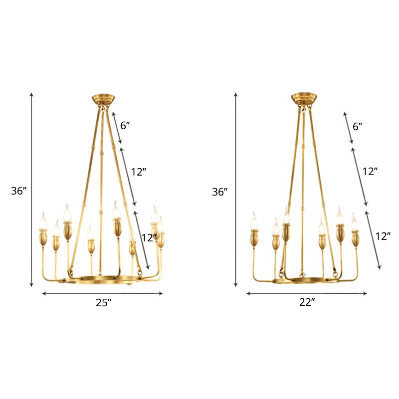Candlestick Dining Table Suspension Lamp Retro Metal 6/8-Light Gold Chandelier Pendant Light with Adjustable Hanging Rod