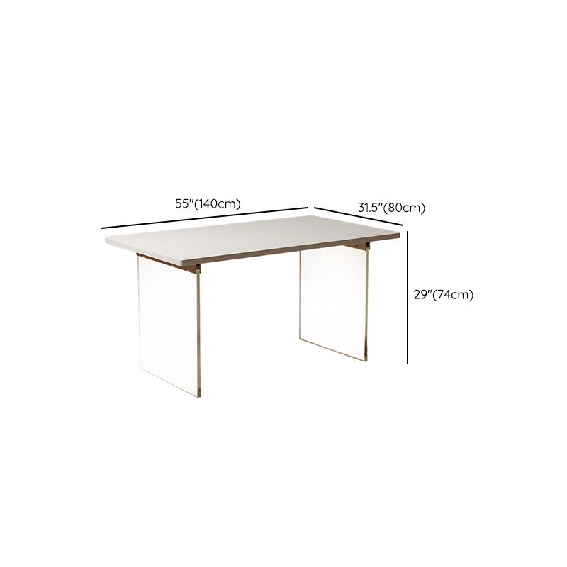 Rectangular Dining Table Modern Wood Tabletop with Acrylic Double Pedestal Base