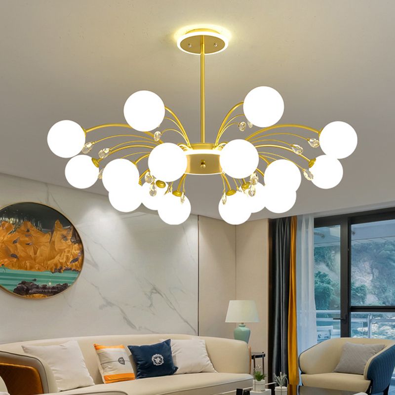 Contemporary Modo Chandelier Lighting Opal Frosted Glass Sitting Room Ceiling Hang Light