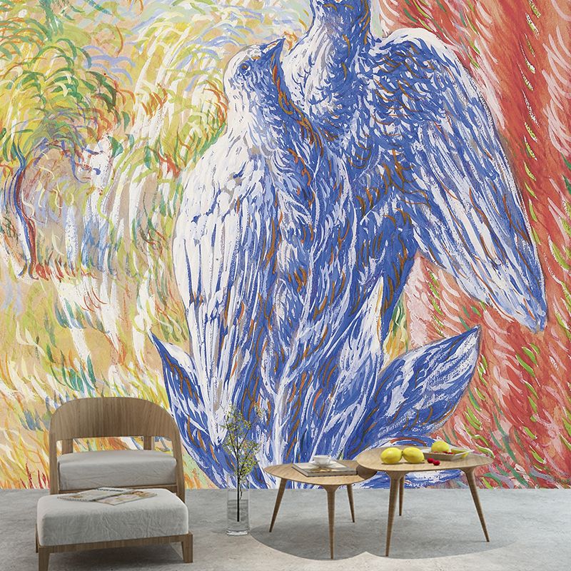 Surreal Botanical Bird Wallpaper Murals Red-Yellow-Blue Washable Wall Decor for Living Room