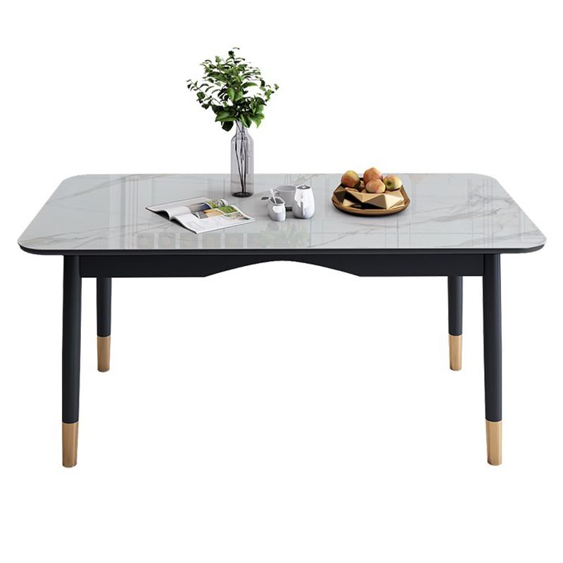 Mesa de comedor de lujo tradicional Mesa de piedra sinterizada con 4 piernas negras para el comedor