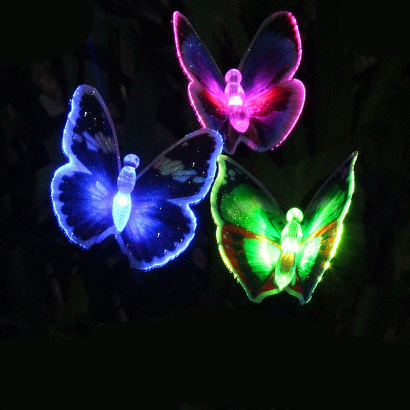 Butterfly Shaped LED Lawn Light Decorative Plastic Courtyard Solar Landscape Lighting in Clear, 2 Pcs