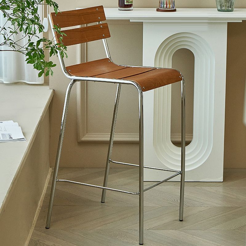 Modern Style Counter Stool Wood Low Back Barstool with Footrest