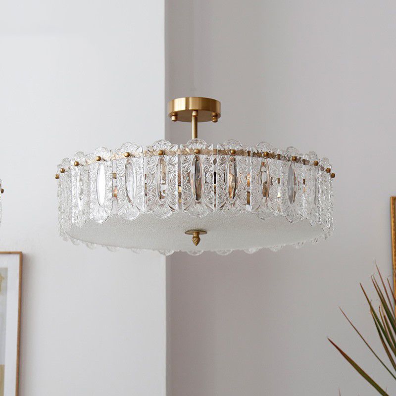 Round Shape Ceiling Lamp Modern Simple Flush Mount with Glass Lampshade for Living Room