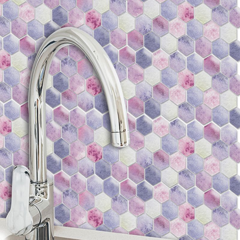 Purple Honeycomb Wallpaper Panels Peel and Stick Modernist Kitchen Wall Covering