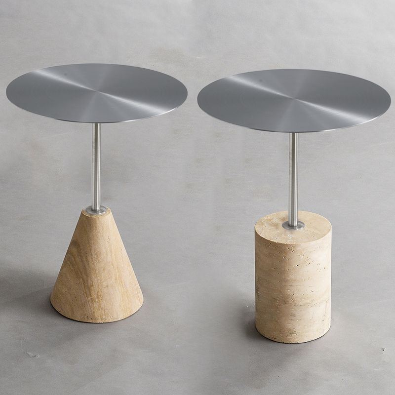 Stone Pedestal End Table Metal Round Side End Table for Living Room