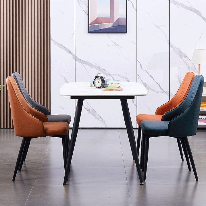 Modern Leather Dining Chair Solid Back Armless Side Chairs with Metal Legs
