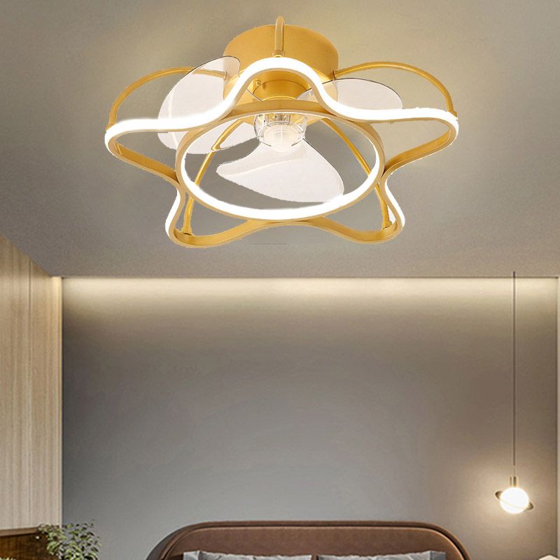 Cartoon LED Flush Mount Fan Lamp Geometric Semi Flush Ceiling Light Fixture with Metal Shade