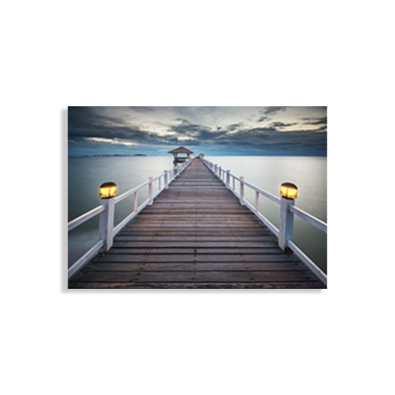 Modern Sea Bridge Canvas Print Photograph Scenery Dark Color Bedroom Wall art Decor