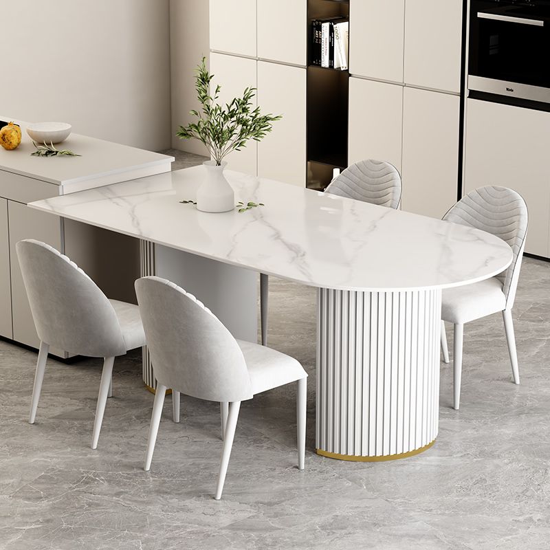 Gratis vorm gesinterde stenen eettafel luxe tafel met dubbele voetstuk