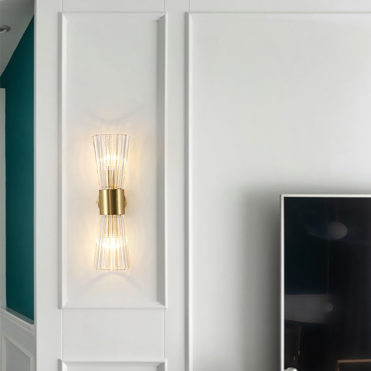 Sala de estar de reloj de arena lámpara de luz cristal 2 luces 2 luces posmoderna luz de pared en oro