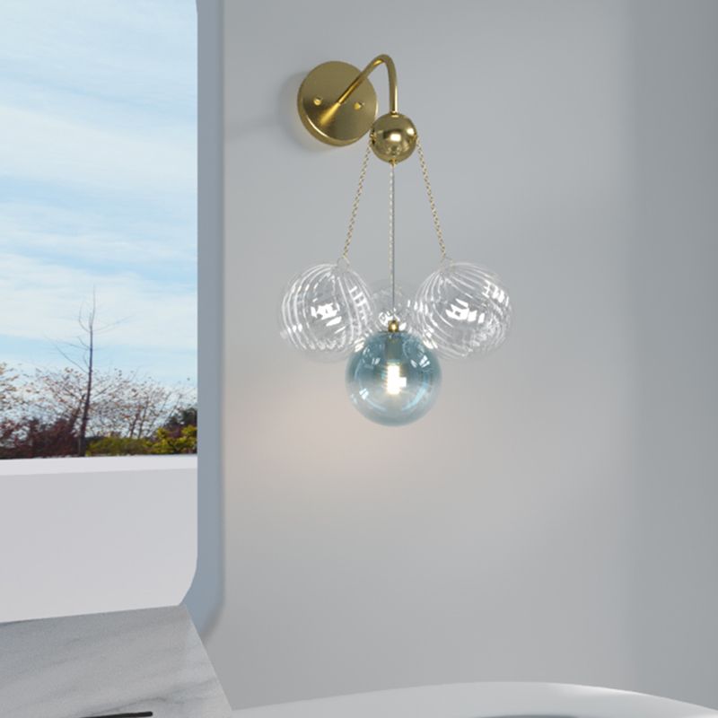 Modern Wall Sconce Ball Shape Metal Wall Light with Glass Shade for Bedroom