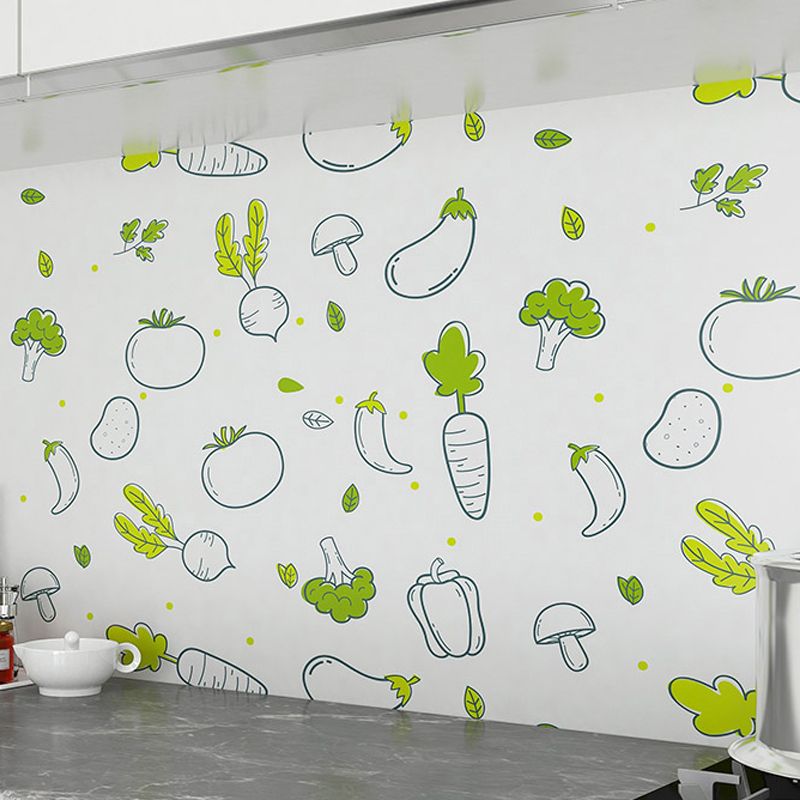 Green Vegetable Wallpaper Roll Peel and Paste Cartoon Kitchen Backsplash Wall Covering