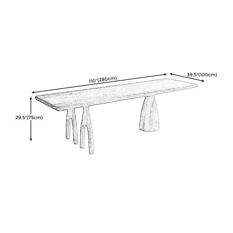 Modern Style 3 Legs Base Design Brown Pine Rectangular Coffee Table