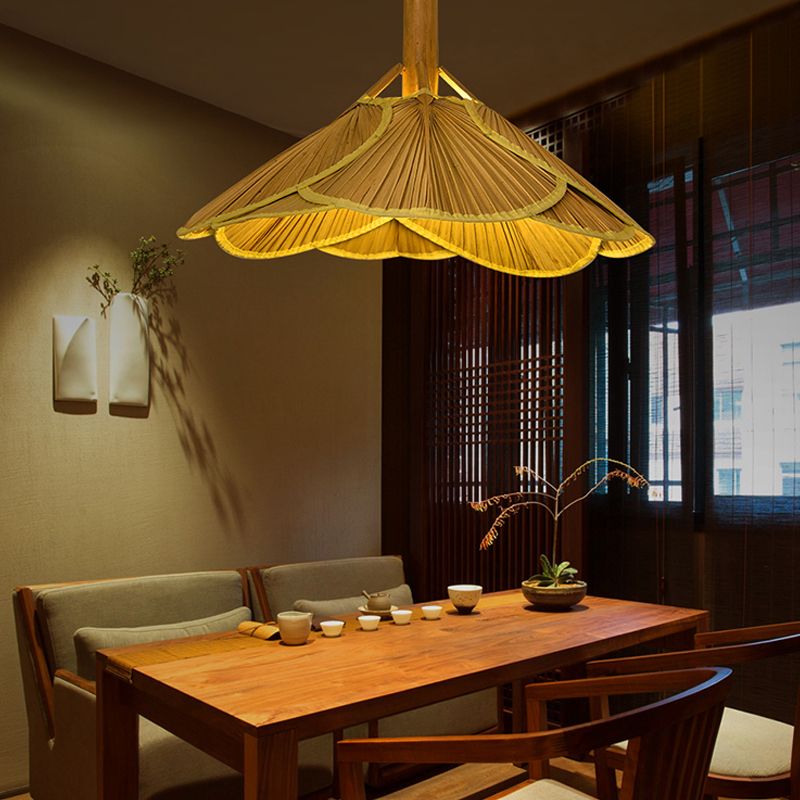 Hand-Weave Bamboo Pendant Lighting Asian 1-Bulb Hanging Light for Staircase