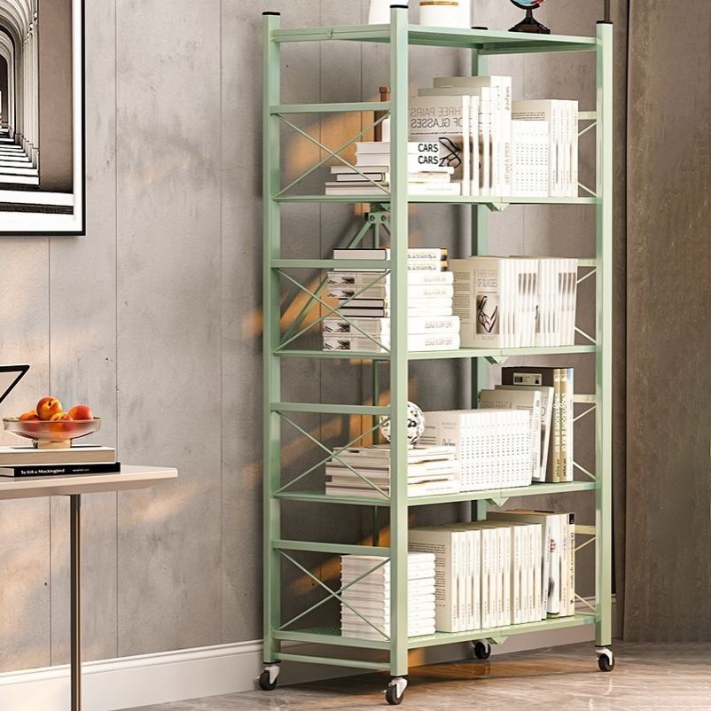 Folding Steel Industrial Etagere Bookshelf Open Bookshelf with Caster Wheels