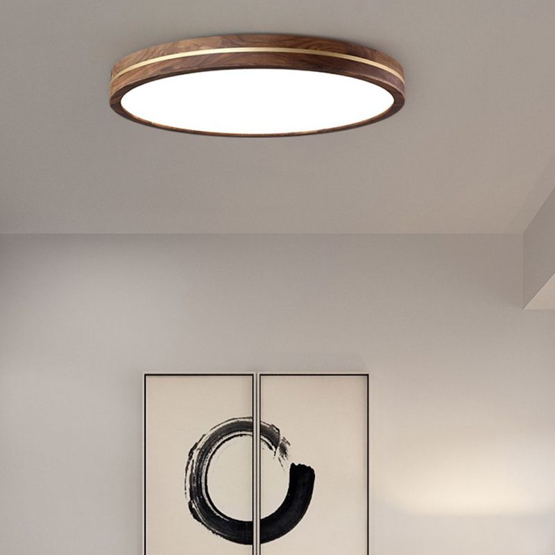 Modern Wood LED Flush Mount Circle Shape Ceiling Light with Acrylic Shade for Bedroom
