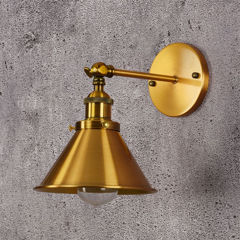 Industrial Style Cone Shape Wall Sconce Metal 1 Light Sconces in Gold