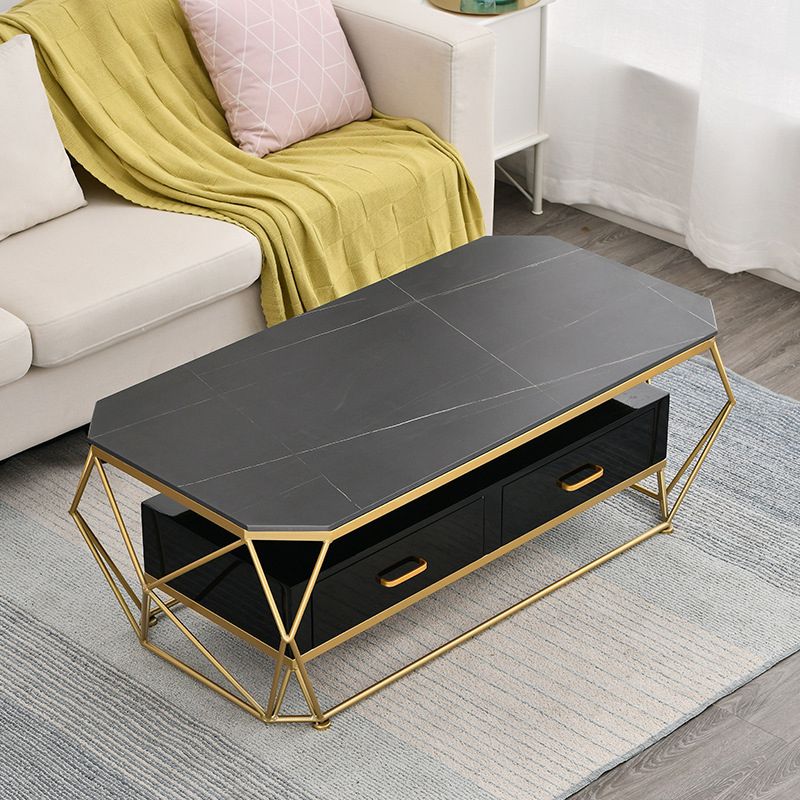 Geometric Slate 2 - Drawer Coffee Cocktail Table with Storage Shelf