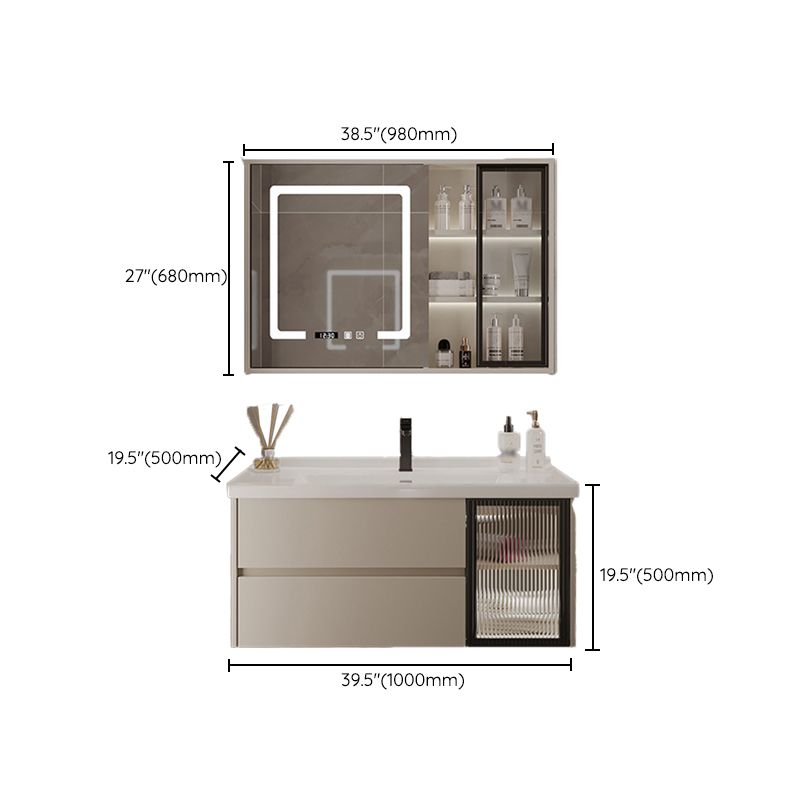 2 Drawers Vanity  Wood Frame Wall Mount Rectangle Single Sink Bathroom Vanity with Mirror