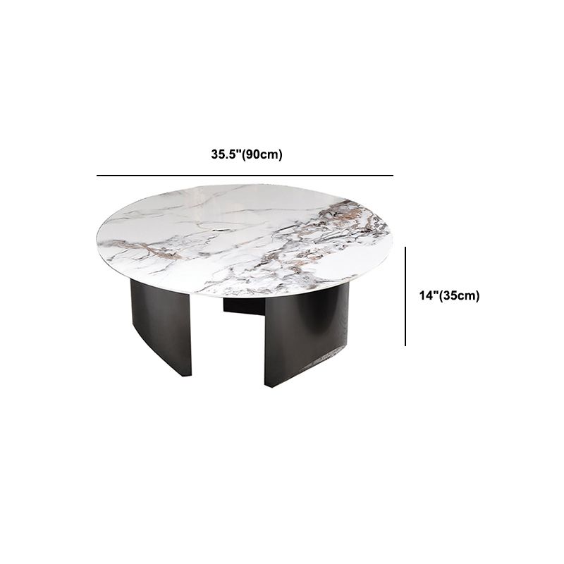 Glam White Coffee Table with 3 Black Steel Legs and Stone Top