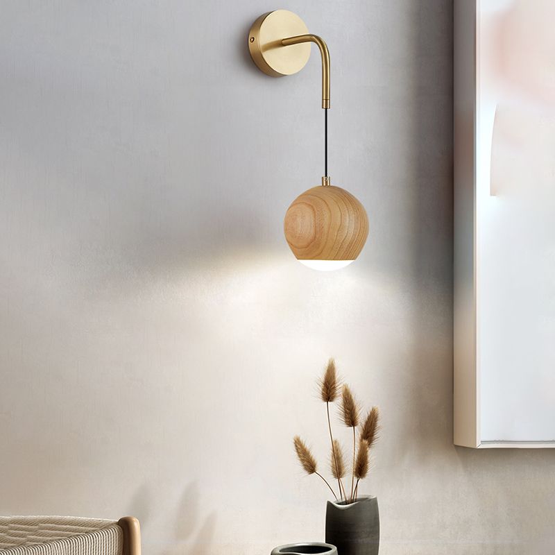 Hölzerne Globus Wandhängerlampe Nordic 1 Kopf Nachtwandmontage Licht montiert