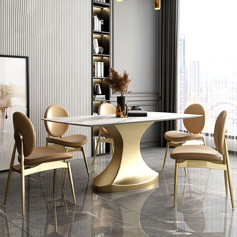 Traditional Luxury Table Metal Base Rectangle Pedestal Casual Dining Table for Home