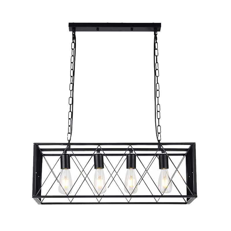 Rectangular Shape Pendant Light Modern Style Metal 4/6 Lights Hanging Lamp in Black