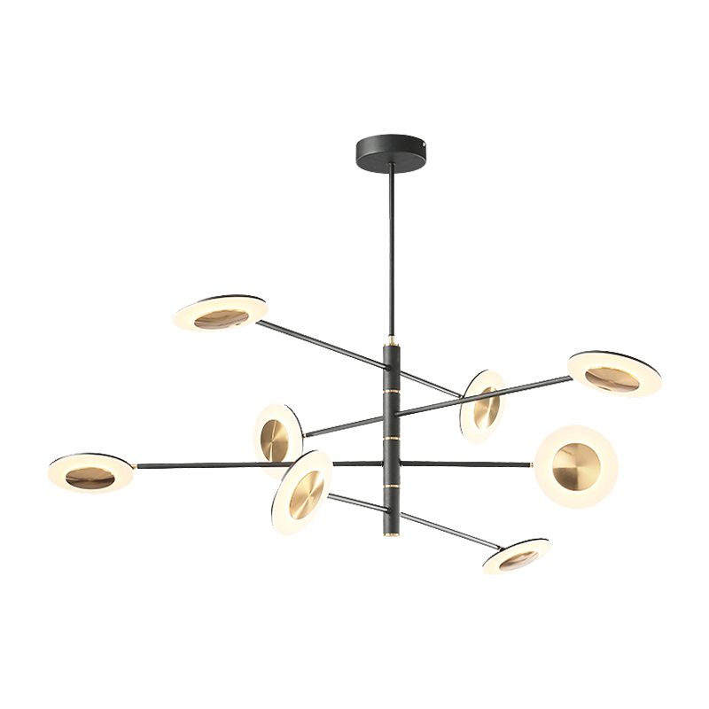 Multi Tiers Disk Chandelier Lamp Metal and Acrylic Postmodern 4/6/8 Lights Black/White Hanging Light for Dining Room