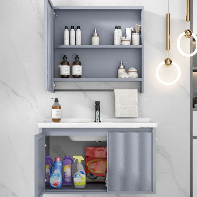 Modern Wall Mount Sink Vanity Metal Bathroom Vanity Cabinet with Mirror Cabinet