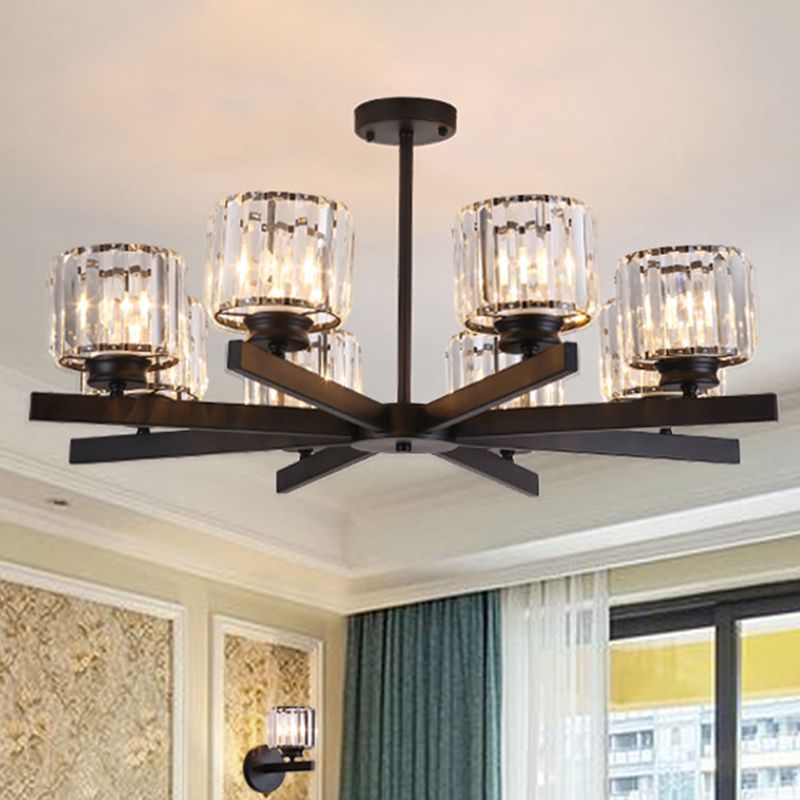 Tri-prisma Cristal Cilíndrico Candelier Luz colgante Posta Posta Moderna Luz para sala de estar