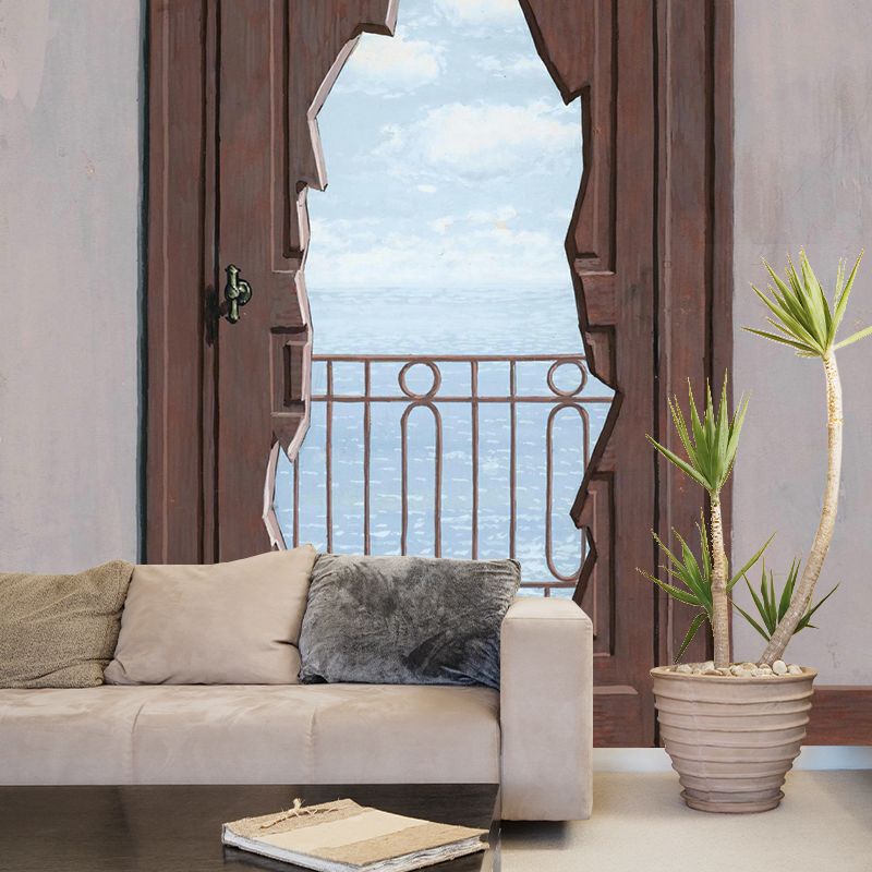Balcony Door to Sea Mural Decal Surrealist Water Resistant Lobby Wall Art, Custom Print