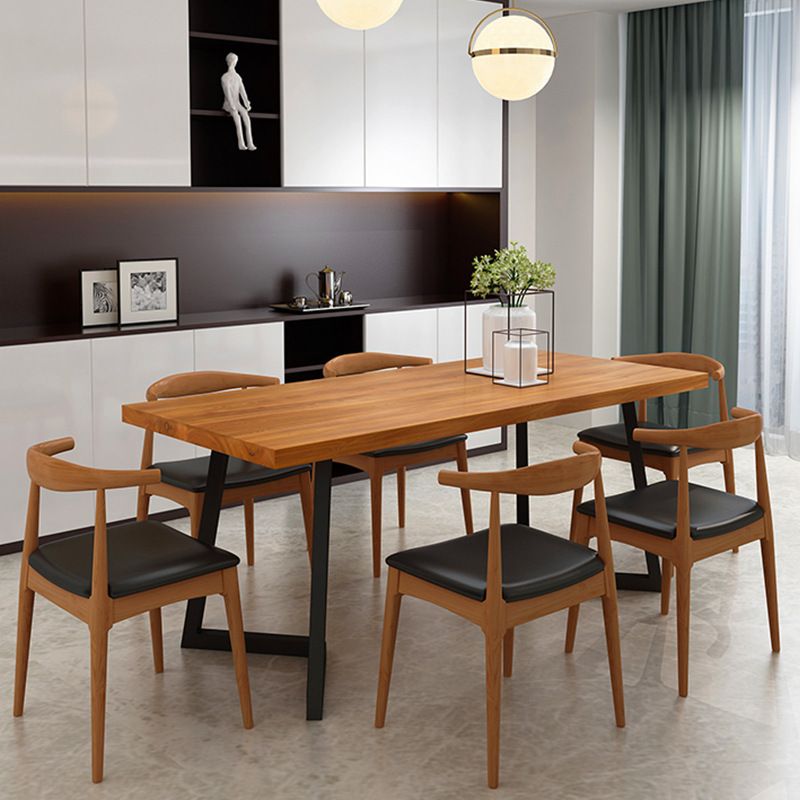 1/2/5/7 Pieces Rectangle Dining Set Solid Wood Dining Table with Leather Chairs
