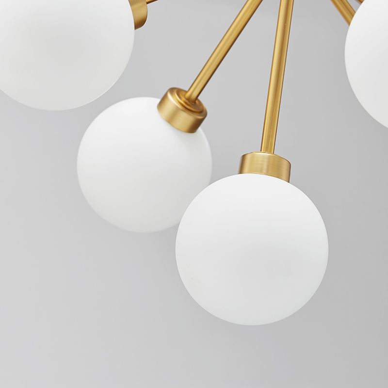 Simple Gold Chandelier Light Globe Shade 5 Lights Milk Glass G9 Hanging Light for Restaurant