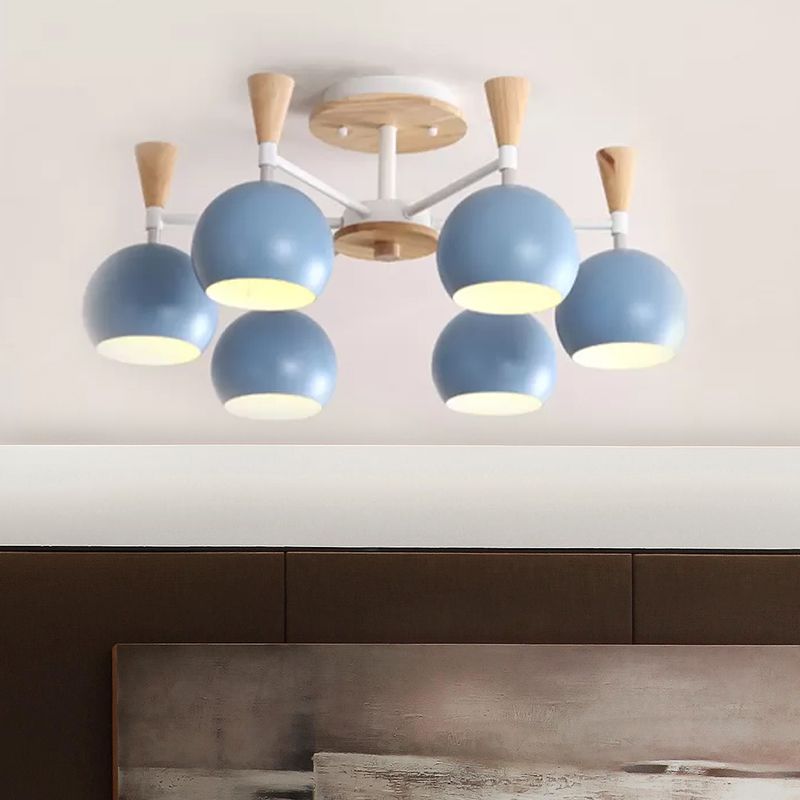 Macaron 3/6/8-Light Ceiling Lamp with Acrylic Shade Pink/Yellow/Blue Dome Semi Flush Pendant